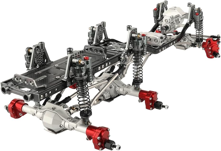 Metal 6x6 RC Car Chassis Frame with Front Middle Rear Axles Prefixal Gearbox for Axial SCX10 II 90046 90047 1/10 RC Crawler Car Parts,Thickened Battery Tray (Silver-Gray)