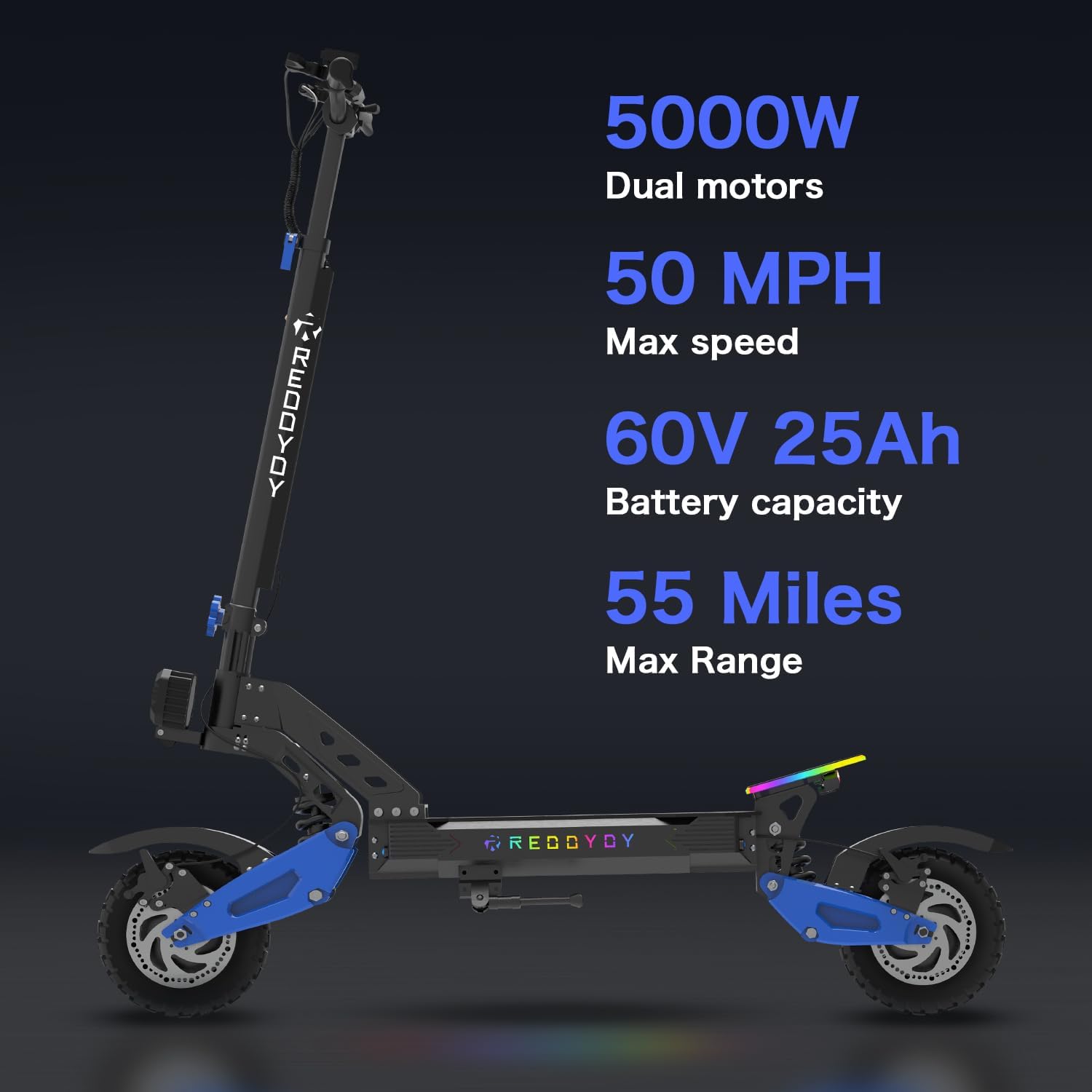 RD2 Electric Offroad Scooter - 40-50 MPH Fastest Dual Motor Adult Scooter, 5000W Peak, 55-Mile Long Range, 10.5