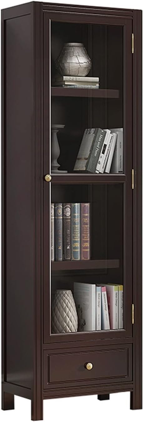 HIHELO Book Case Bookcase with Glass Door Double Door Combination Floor-to-Ceiling Simple and Beautiful Study Bookcase Shelf Bookshelves (Color : Walnut Color, Size : CH)