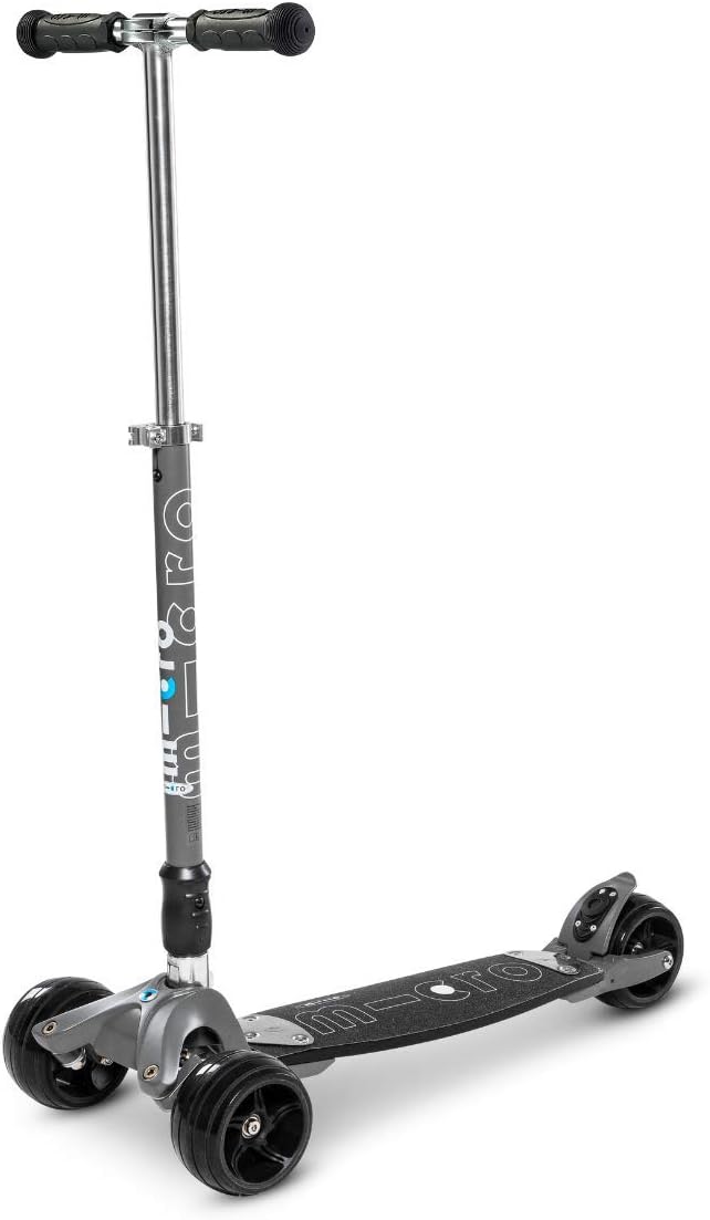 Micro Kickboard - Kickboard Monster - Three Wheeled, Lean-to-Steer Swiss-Designed Micro Scooter for Teens & Adults with Wide Wheels and Two Steering Options for Ages 13+ (Grey/Black)