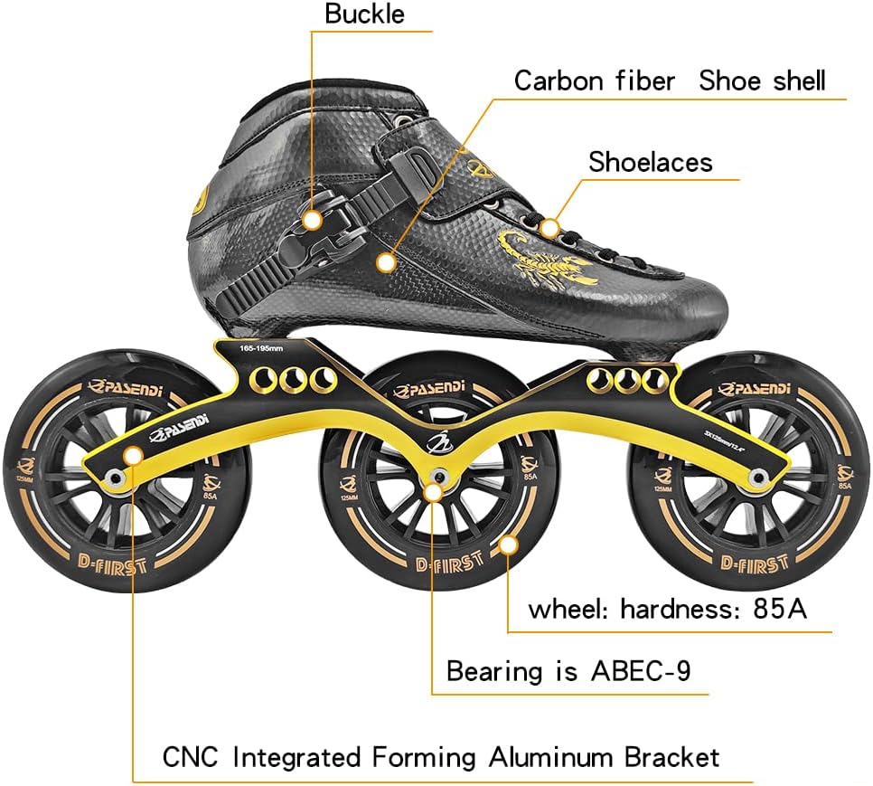 Professional Speed Skates Shoes 3 Wheels for Man 3X125MM Big Wheels Carbon Fibre Roller Skating Shoes Black Inline Skate Shoes