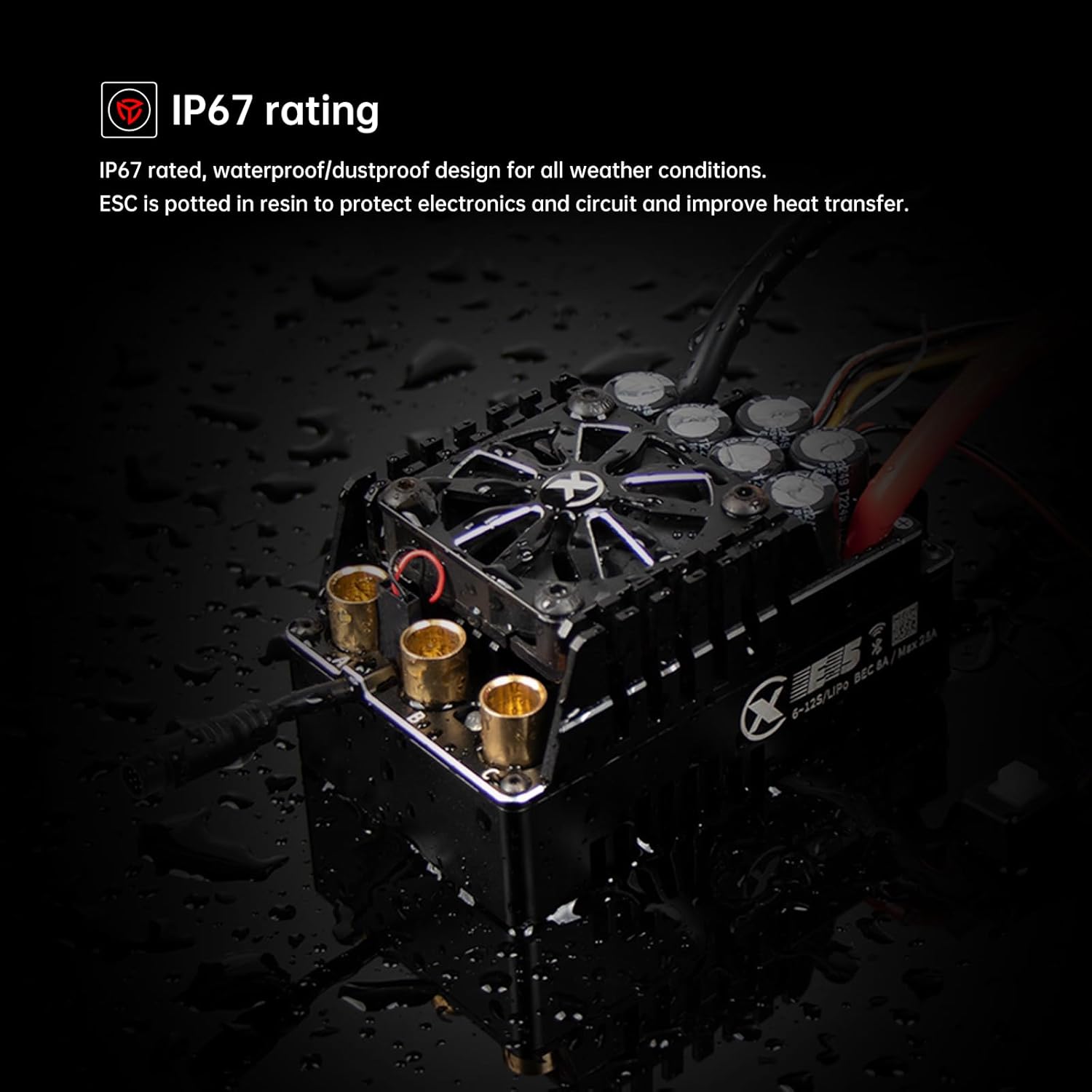 XC E5 Sensored Brushless ESC for RC Car, 6-12S Lipo,200A Continuous Current,8-25A、6.0/7.4/8.4V BEC,Applicable to 1/5、1/6,Support Turbo Timing and APP Control