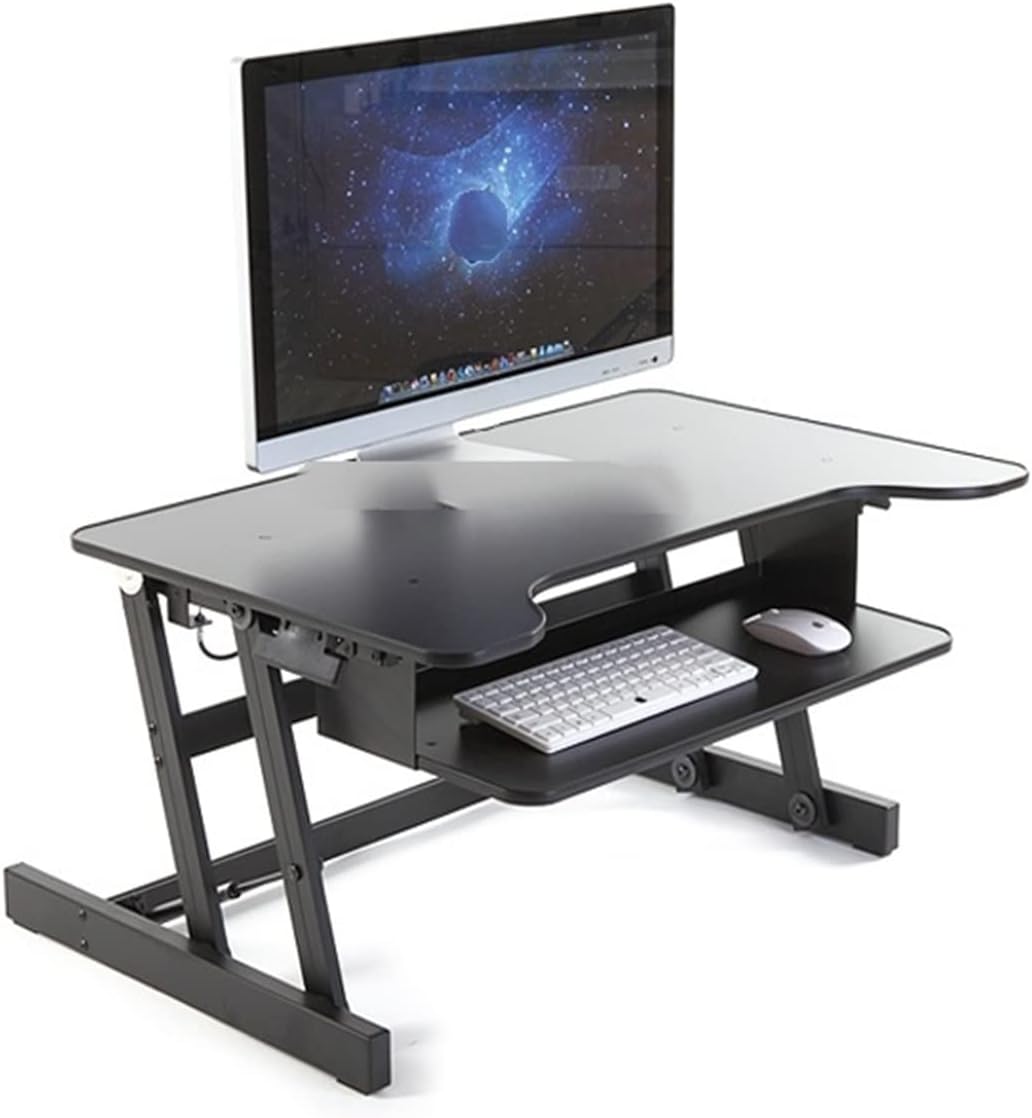 Height Adjustable Sit Stand Desk Riser with Handle Foldable Laptop Desk Notebook/Monitor Holder Stand with Keyboard Tray(Black L)