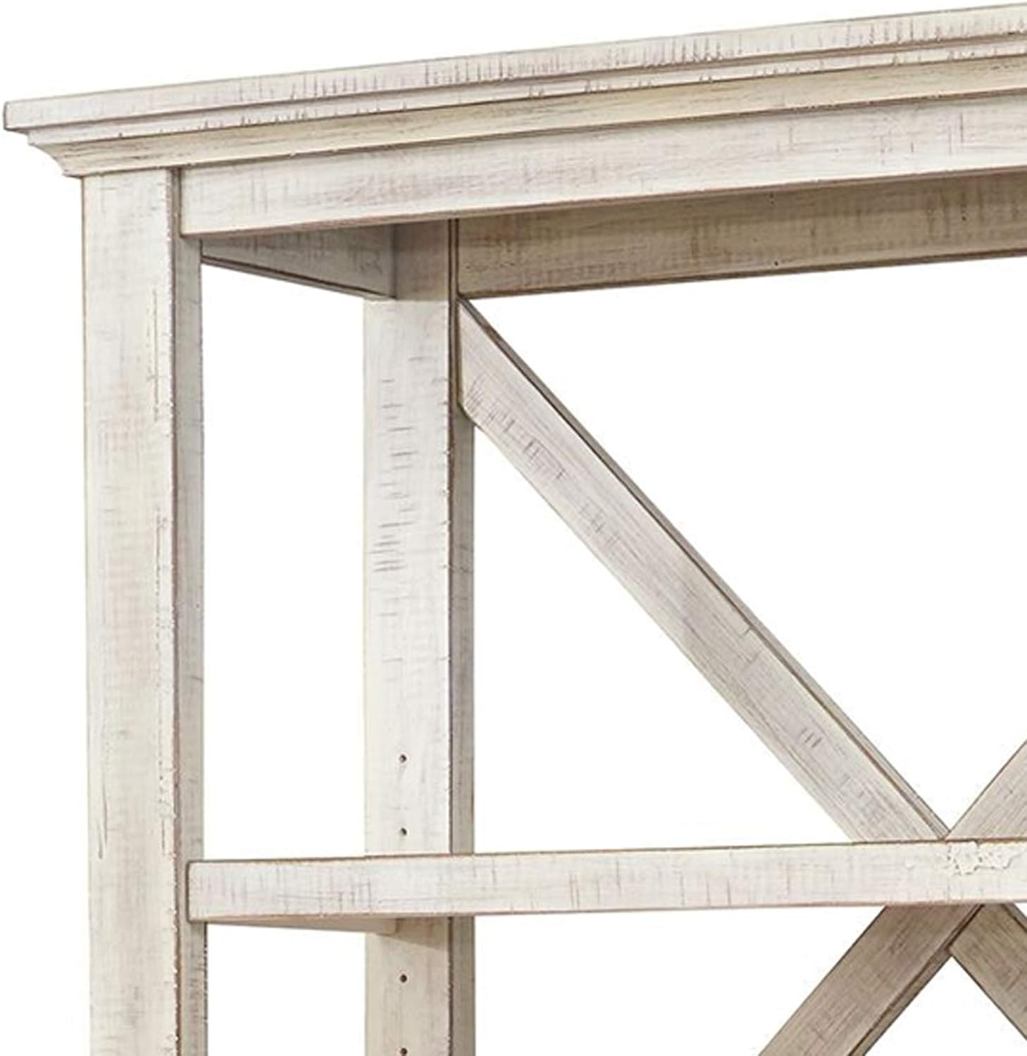 Benjara BM209264 75 x 34 x 12 in. X Shape Back Bookcase with 3 Open Shelves & 1 Open Compartment White