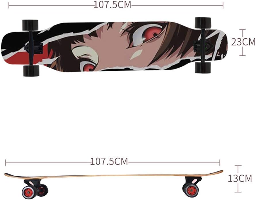 Longboard Double Kick Skateboard Dancing Cruiser Maple Complete Board 107×23cm Drop-Through Freeride Skating Cruiser Boards High-Speed ABEC-9 Bearings for Youths Adults Kids Beginners (D)