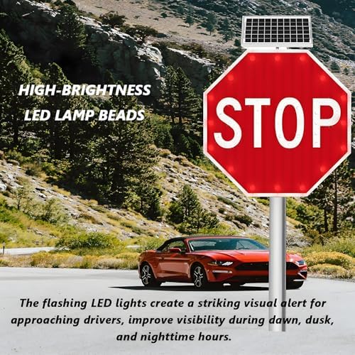 Solar LED Stop Sign - Illuminated Reflective Octagonal Aluminum Traffic Sign, Rustproof & Energy-Saving Warning Board, 60x60cm (24in) for Enhanced Road Safety