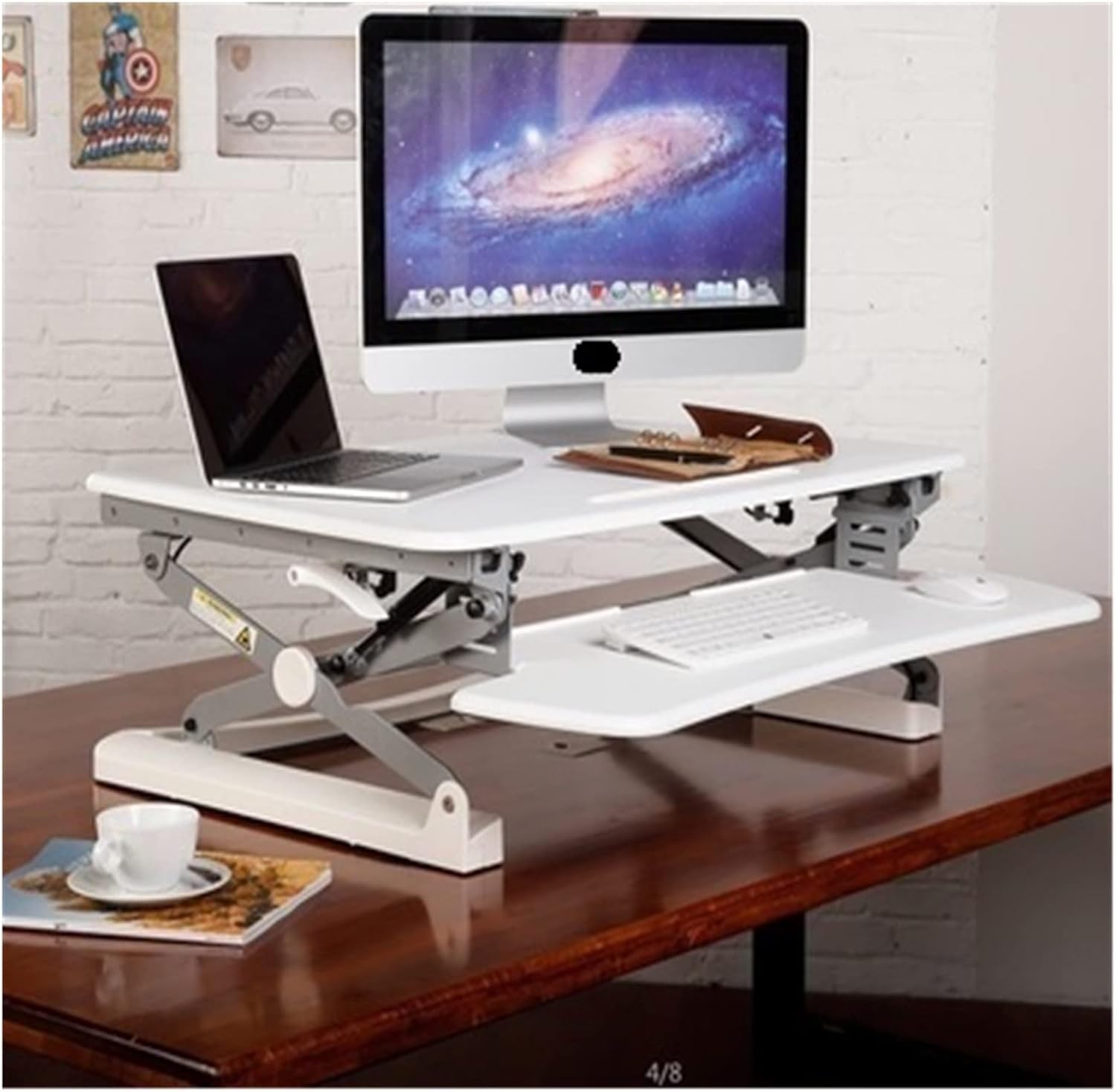 M1L EasyUp Height Adjustable Sit Stand Desk Riser Foldable Laptop Desk Notebook/Monitor Holder Stand with Keyboard Tray(White)