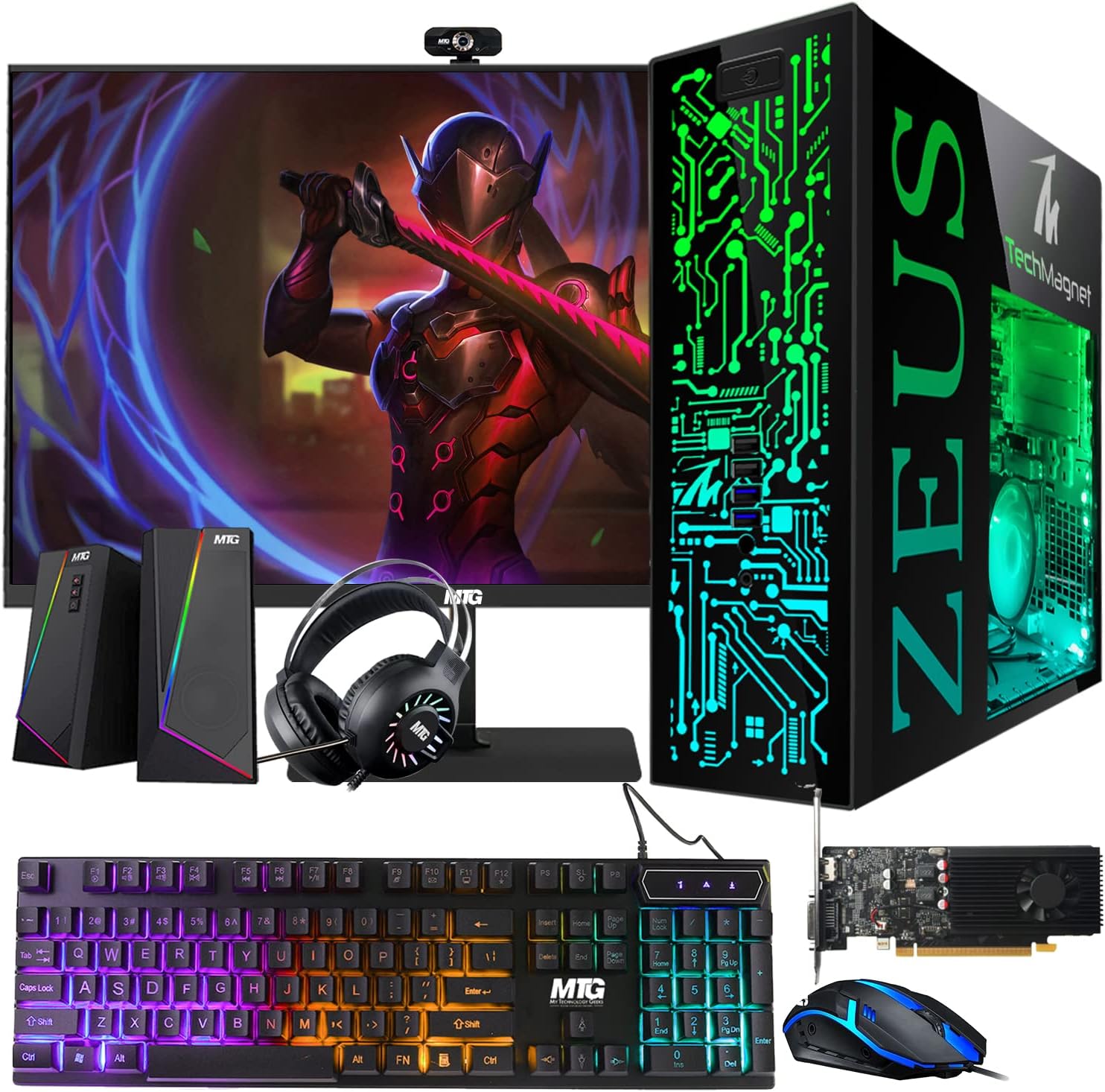 TechMagnet Gaming Desktop PC, Intel i7 6th Gen, Zeus Pro 4, GT 1030, 8GB RAM ARGB, 512GB SSD, 24 Inch Curved Monitor, Wi-Fi | Bluetooth Adapter, Webcam, RGB Kit, Windows 11 (Renewed)