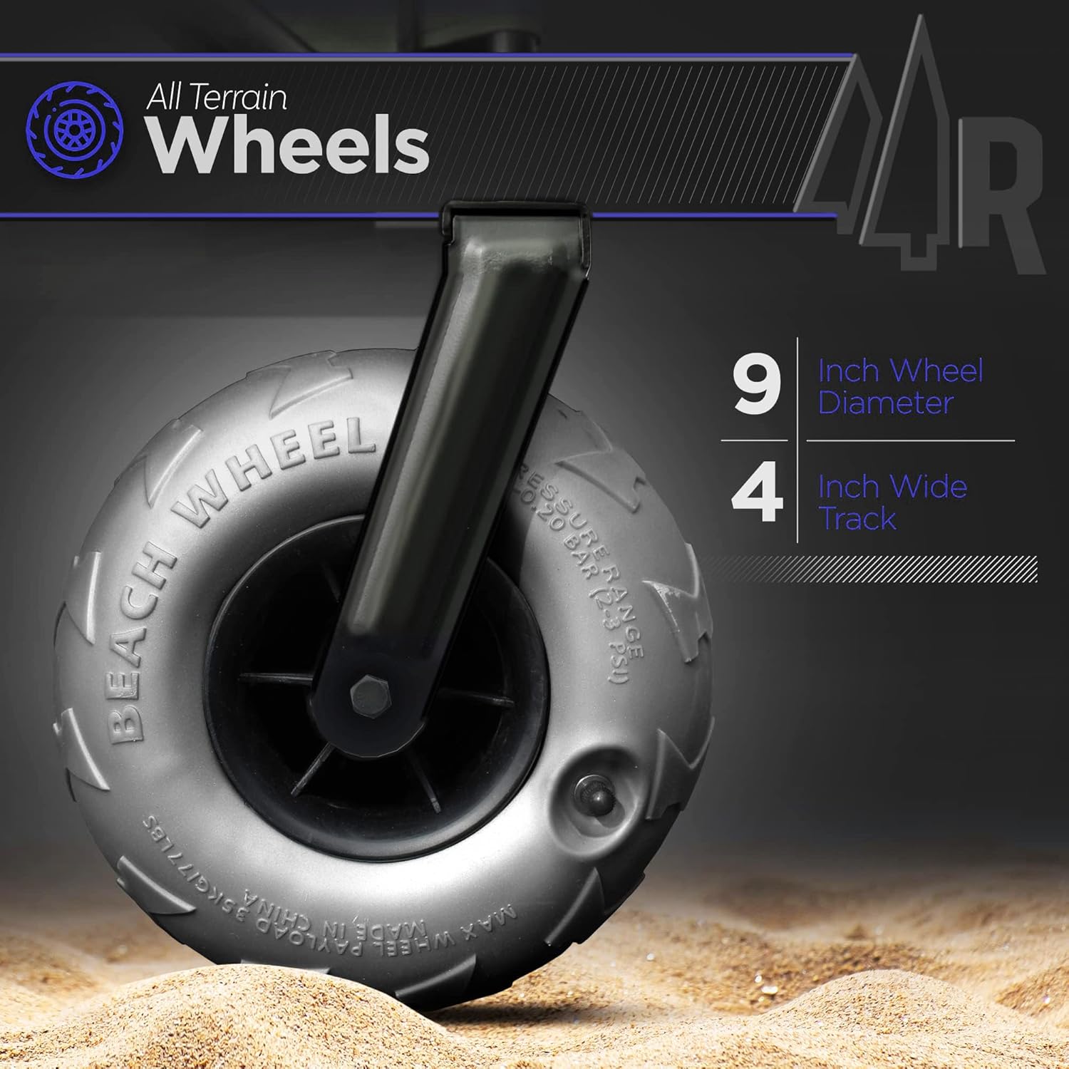 Beach Cart with Big Air Wheels for Sand - All Terrain Sand Wagon with Large Pneumatic Rubber Tires, Folding Design, Heavy-Duty Steel Frame (Green)