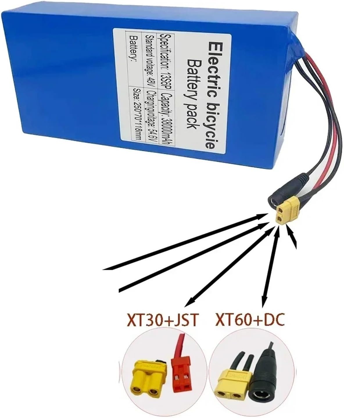 Lithium Ion Battery 13S6P 48V 38000mAh, Compatible for 54.6V BMS Electric Bicycles and Scooters Battery(XT60+DC Plug)