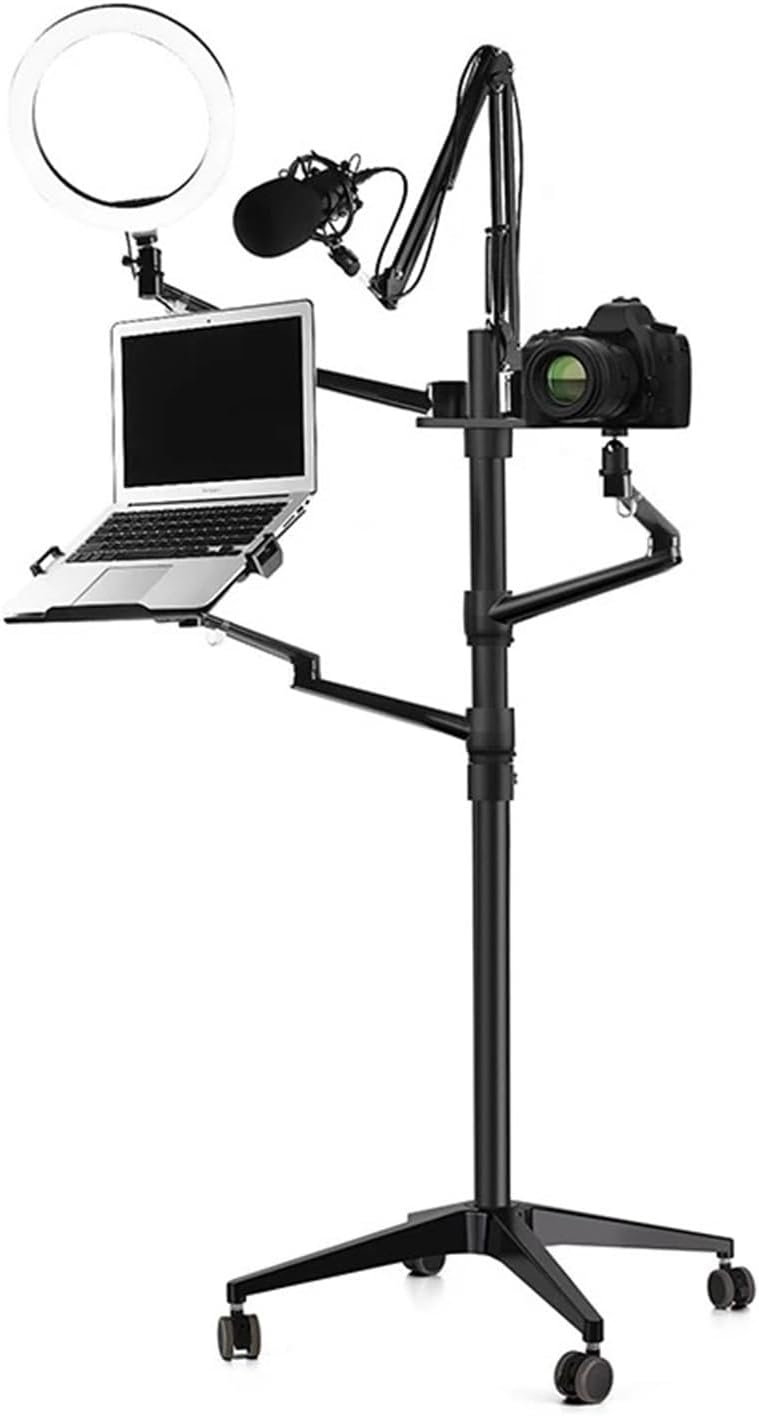 Floor Standing Field Stand Set 5-in-1 with 10-Inch LED Ring Light Microphone Mount Laptop Stand Cell Phone Stand