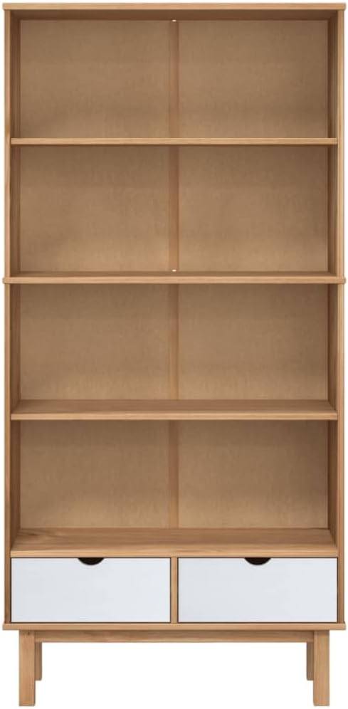 VRAXO Bookcase OTTA with 2 Drawers Brown and White Solid Wood Pine,Bookcases & Standing Shelves-72.38lbs