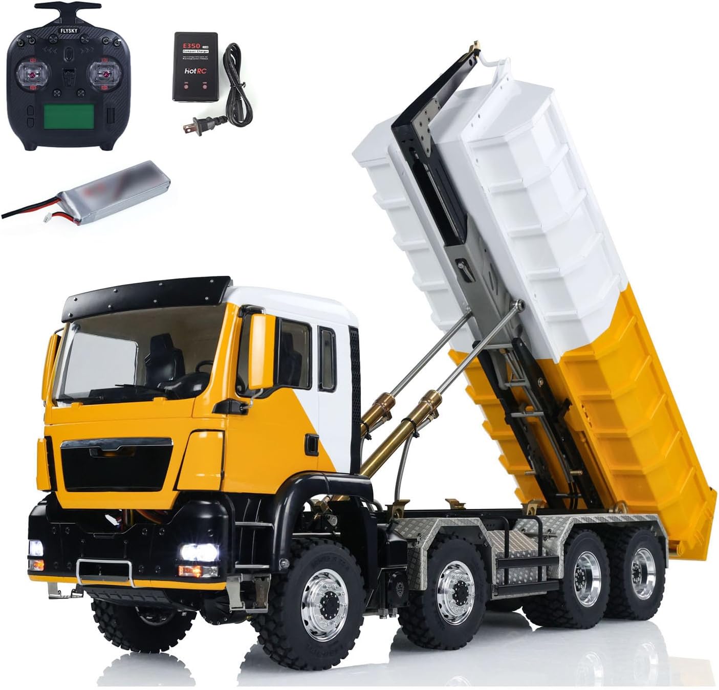 LESU 8x8 1/14 RC Hydraulic Roll On Dumper Truck RTR 2-Speed Transmission Lock Differential Radio Control Full Dump Cars Light Sound System Motor Servo ESC Hobby Grade Model