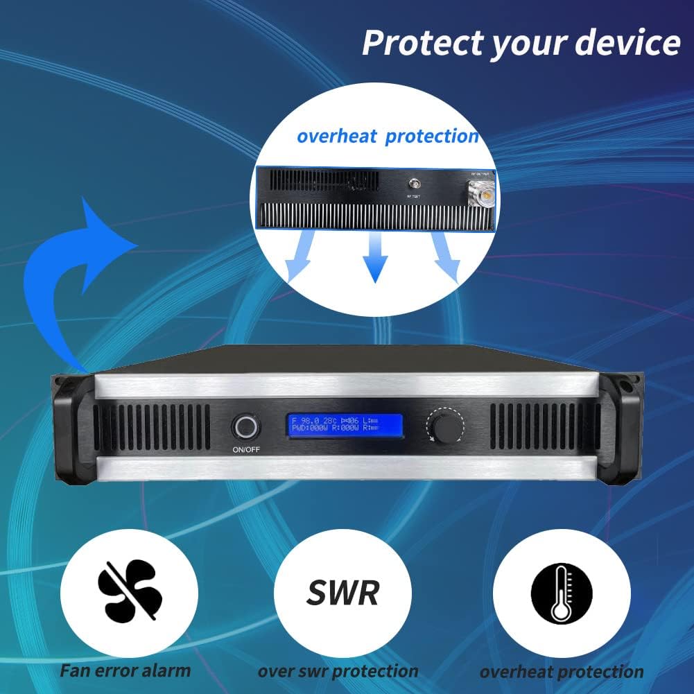 2000W FM Broadcast Transmitter for Church, Professional High Power Long Range FM Radio Transmitter for Broadcasting Equipment for Radio Station