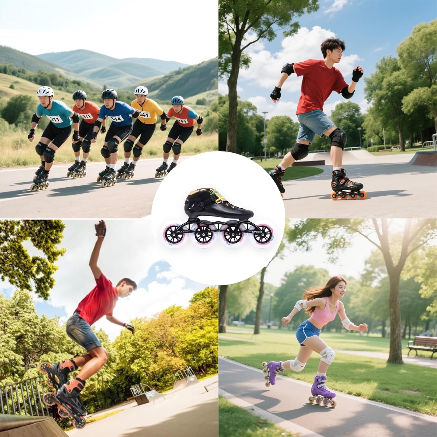 Inline Speed Skate for Men Women, 4 X 90-110mm Wheels Professional Carbon Fibre Speed Roller Skates 4 Wheel for Adult Adjustable Ice Speed Skating Shoes, Unisex