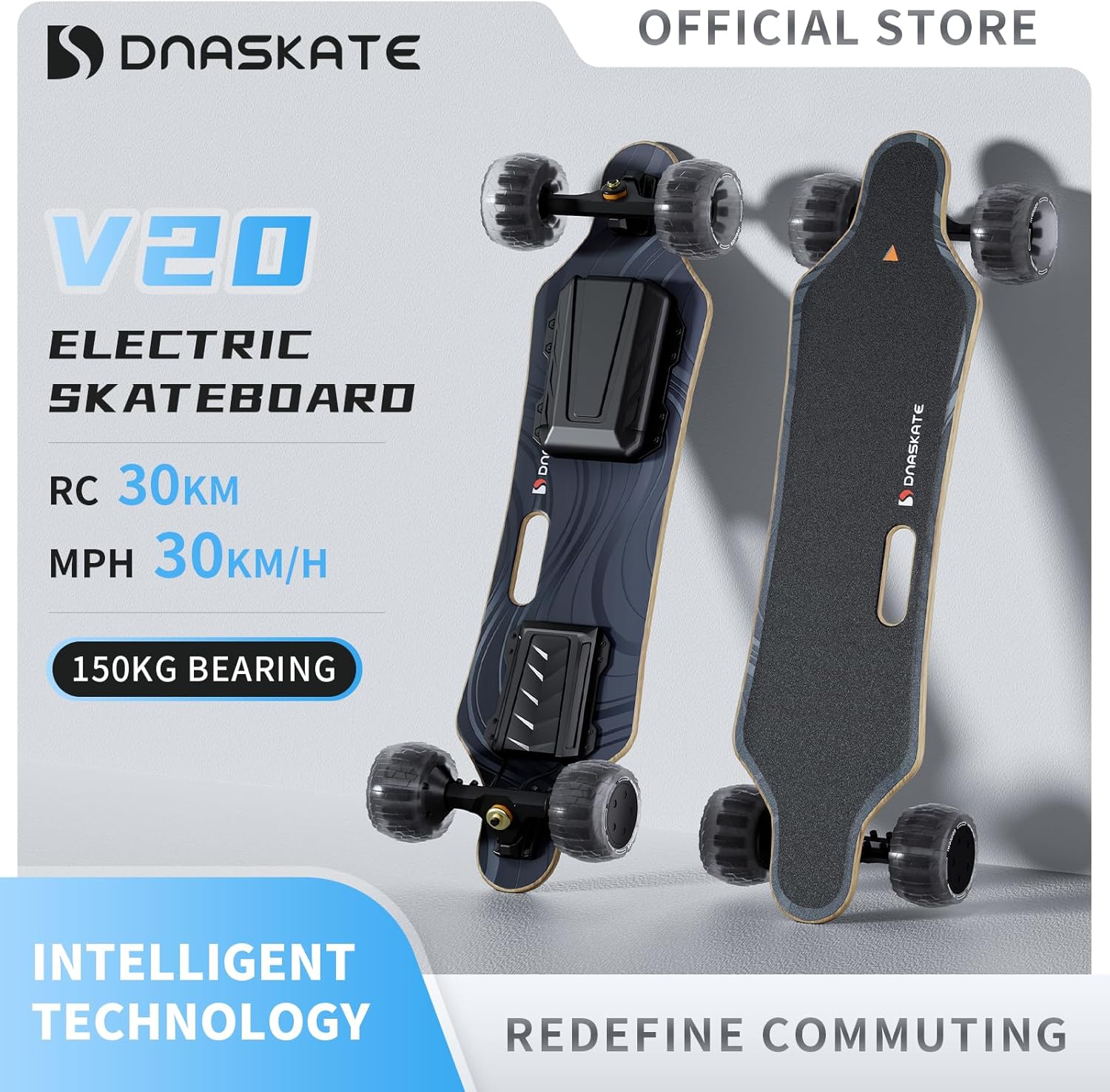 V20 Electric Skateboard with Remote, 28 Mph Top Speed,22 Miles Range,1000W Hub-Motor, Longboard Skateboard for Adults ＆Teens