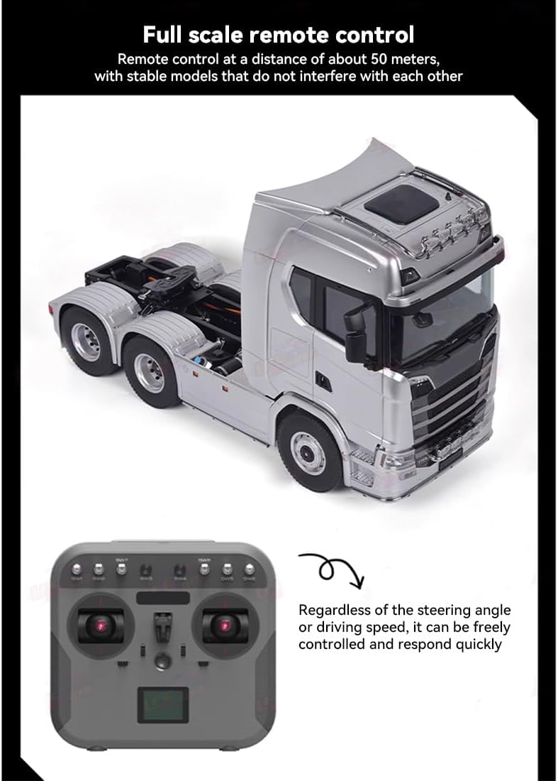 RC Truck, 1/14 Scale 2.4G 6x6 All Wheel Drive Full-Proportional RC Tractor Truck with 2-Speed & Realistic Sound and Lights, Vehicle Gift for Adults and Teens (RTR/Red)