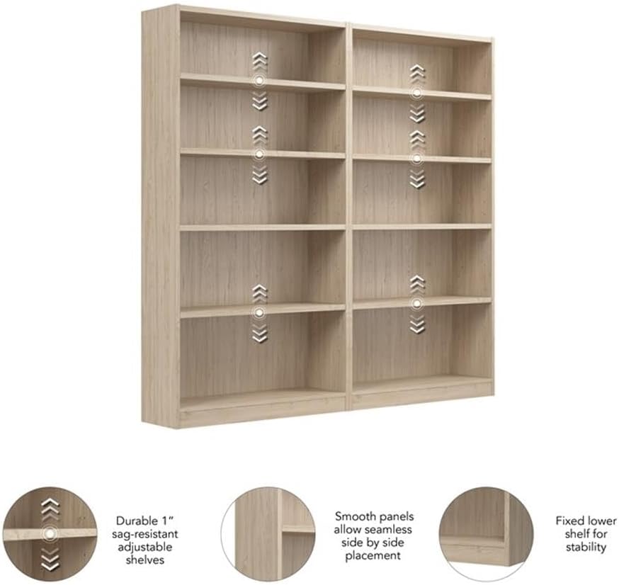 Pemberly Row Tall 5 Shelf Bookcase Set in Natural Elm - Engineered Wood