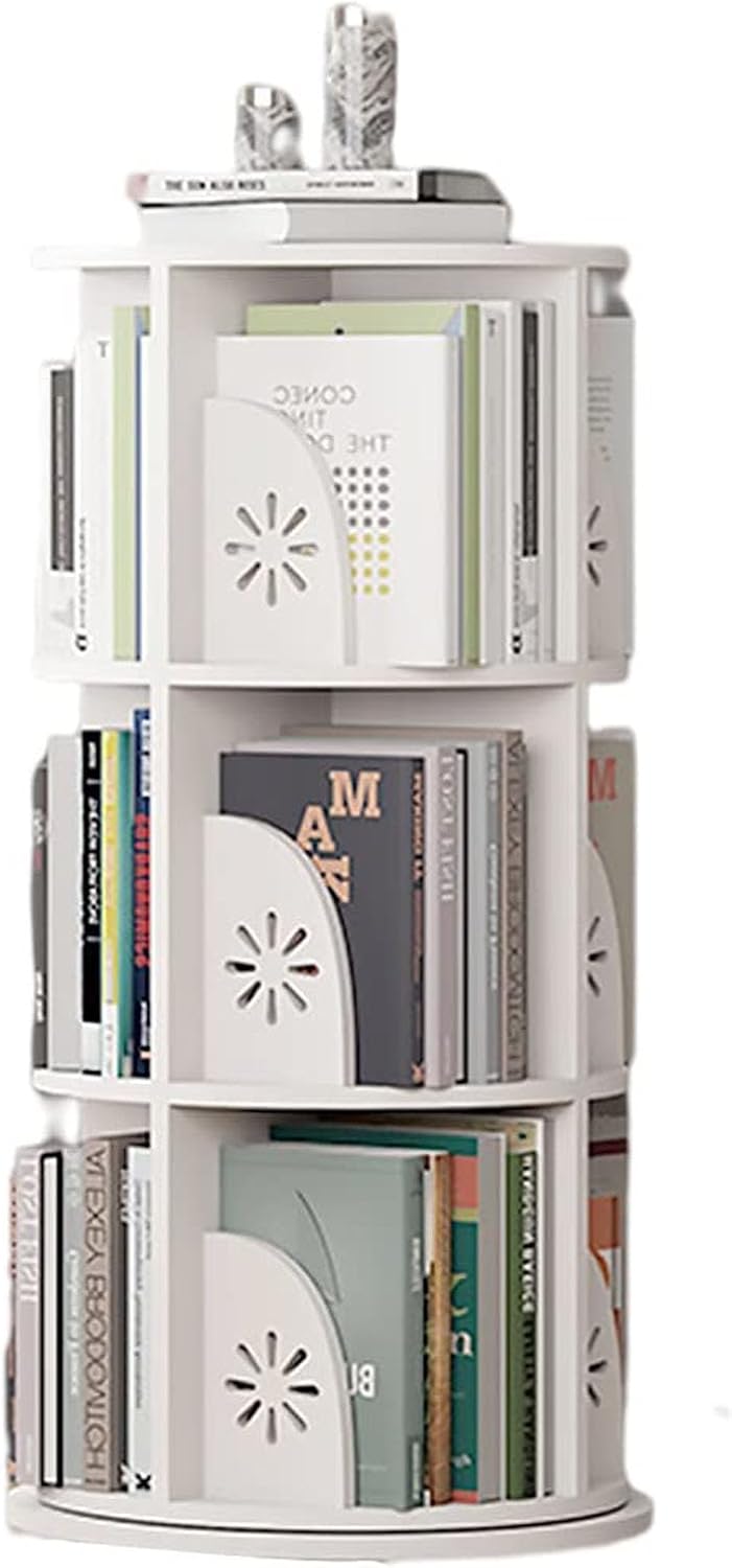 360° Rotating Bookshelf Wood Bookcase Floor Standing Display Storage Chassis for Home Office Living Room Study