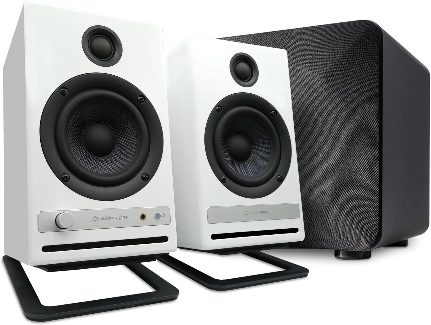 Audioengine HD4 White 120 Watt Bluetooth Bookshelf Speakers with S6 DS2M for Music Gaming Movies Studios Dorms Bedrooms Offices