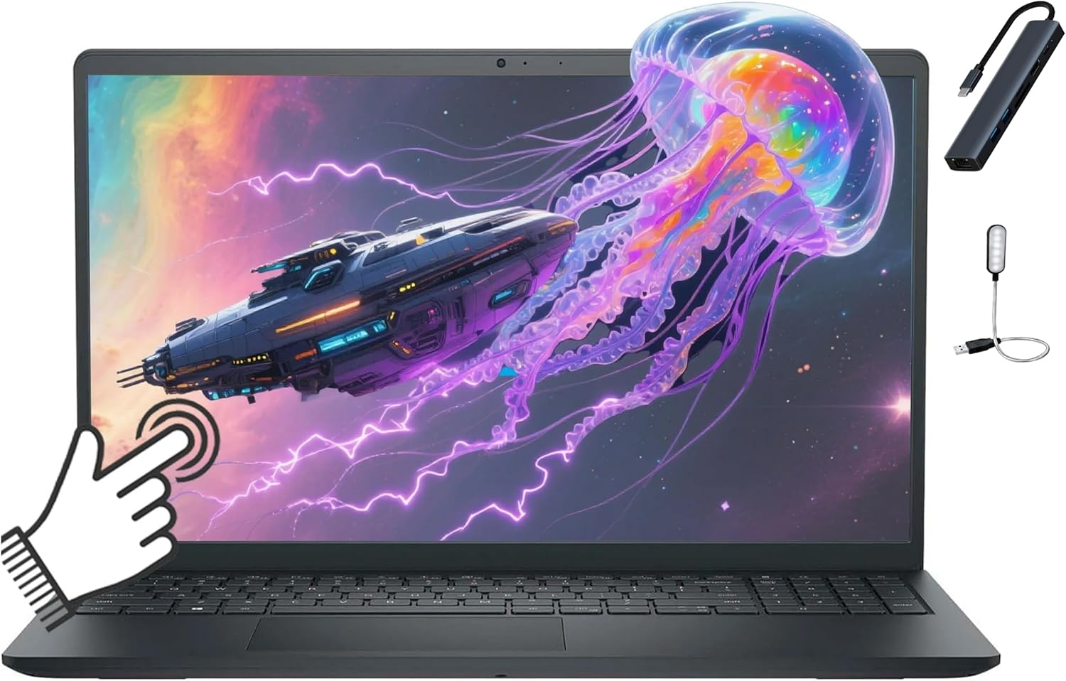 Dell LDC15250 15.6'' FHD Touch Laptop, Intel Core i5 1334U, 8GB RAM, 512GB SSD, Intel UHD Graphics, Bluetooth, Wi-Fi6, Windows 11 Home in S Mode, Carbon Black with HEX Accessories