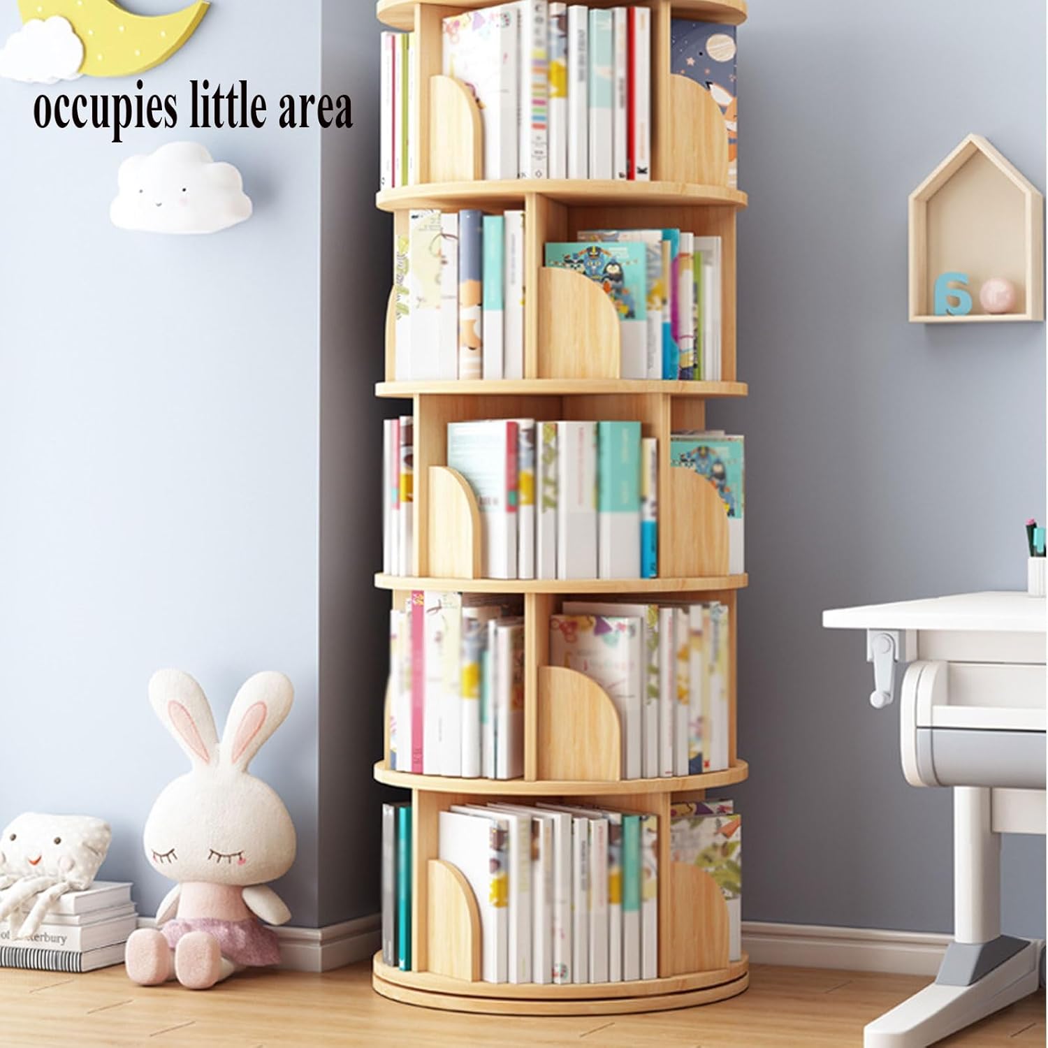 ZLGONRL Spinning Book Shelf Rotating Bookshelf Kids 4 Tier, Tall Narrow Bookcase Modern Special Bookshelf Tower Display Shelf (Green)