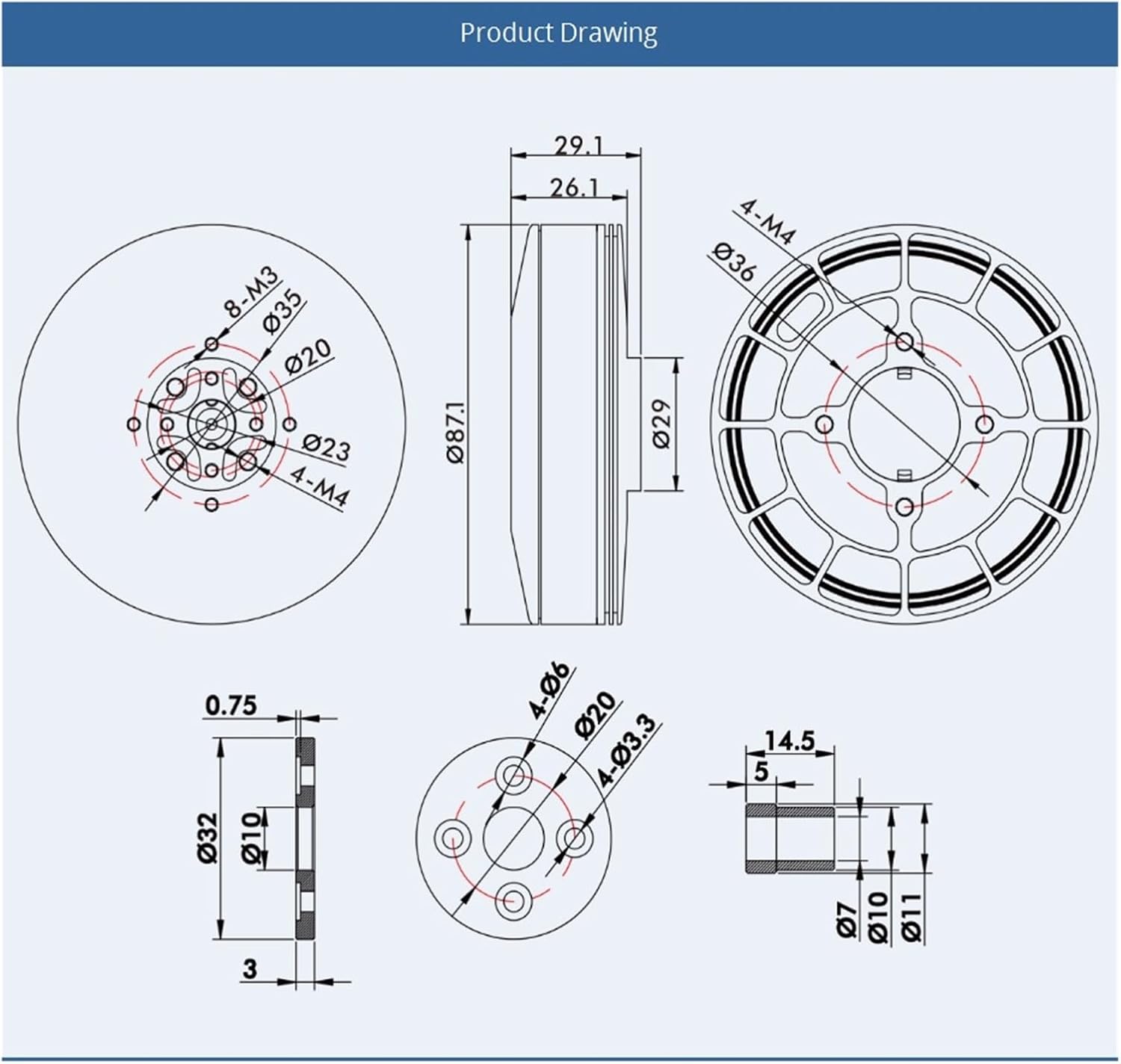 U8II KV85 KV100 KV150 KV190 brushless Motor(KV190)
