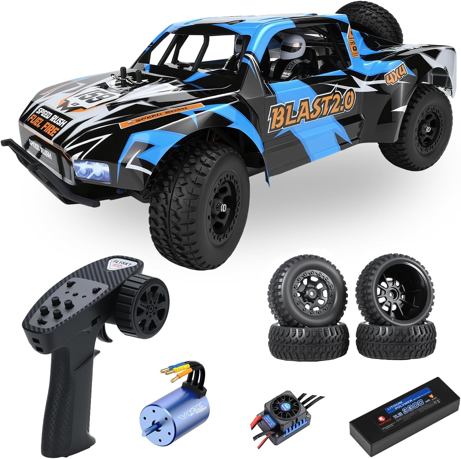 FULLFUN Blast 1/8 Scale 4WD Brushless RC Short Course Truck - High Speed Remote Control Car for Adults, All Terrain Off-Road RTR with Adjustable Suspension & Durable Alloy Chassis