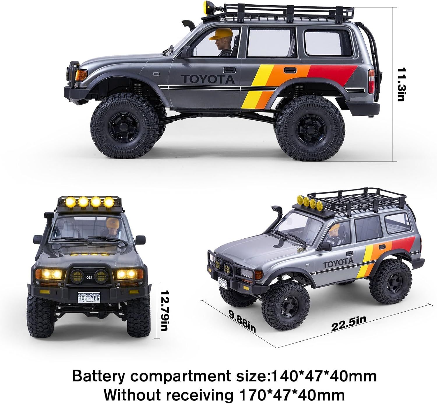 FMS 1/10 LC80 RC Crawler, FCX10 Toyota RC Rock Crawler with Lighting, Hobby Grade Offroad RC Car for Adults, RS Need to Complete (Grey)
