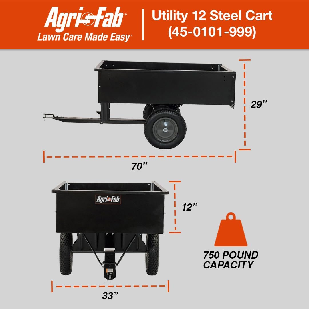 Agri-Fab 45-0101 Steel Utility Lawn & Garden Dump Cart, For Riding Lawn Mowers, 12 cu ft/750# Capacity; 16