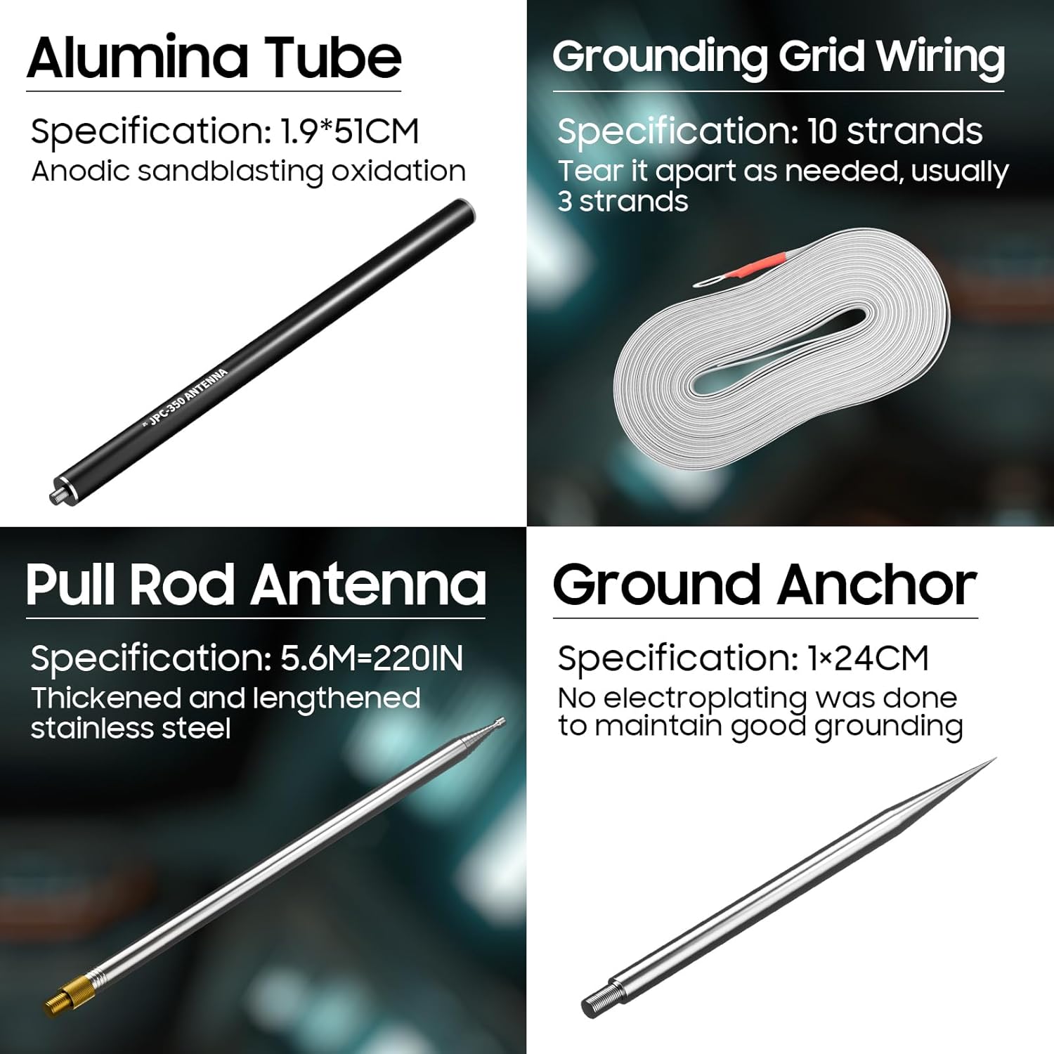 JPC-350 HF Vertical Antenna for Ham Radio 80-6 Meters, 100W Portable HF Radio Antenna 7MHz-50MHz 8-Band with Upgraded Slide Regulator, Suitable for Field/Emergency/Training/Outdoor