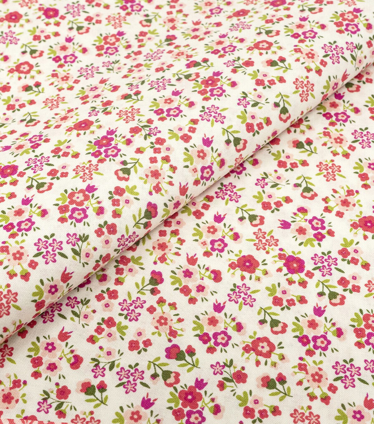 Singer Pink Flowers on White Quilt Cotton Fabric