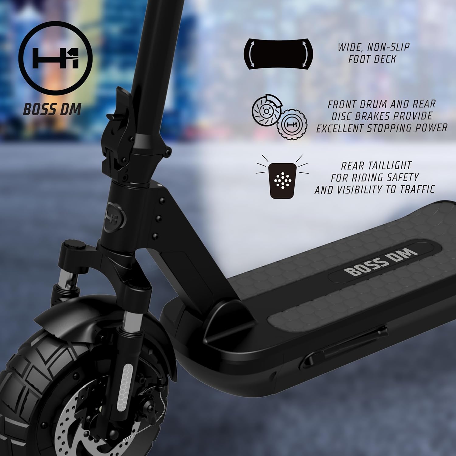 H-1 Pro Series Boss Dual Motor Foldable Electric Scooter with 1,600W Motor, 28 mph Max Speed, 10” Self-Sealing Tubeless Tires, and 40 Mile Range