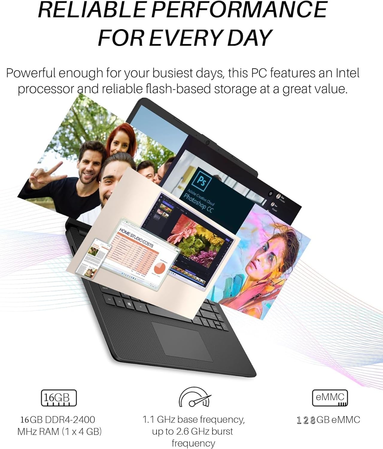 HP 14 inch Laptops, Intel Celeron N4120, 16GB RAM, 384GB Storage(128GB eMMC+256GB Micro SD), with 1-Year Office 365 & Windows 11 S, Long Battery Life, Wi-Fi, MicroSD, HDMI, Black, w/Accessories