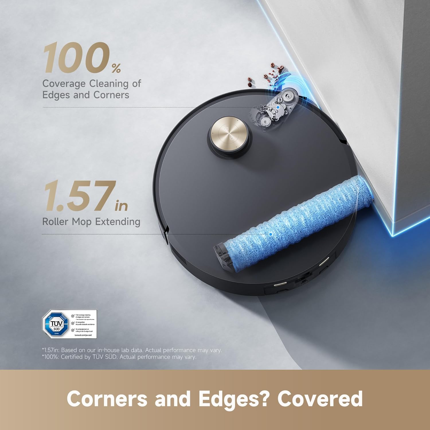 DREAME Aqua10 Roller Robot Vacuum, AquaRoll Mopping, 30,000Pa Suction, 100% Detangling, Carpet-Protecting Roller Guard, Clear 2.36in Obstacle, Self-Empty, Self-Cleaning, Roller Mop Extending