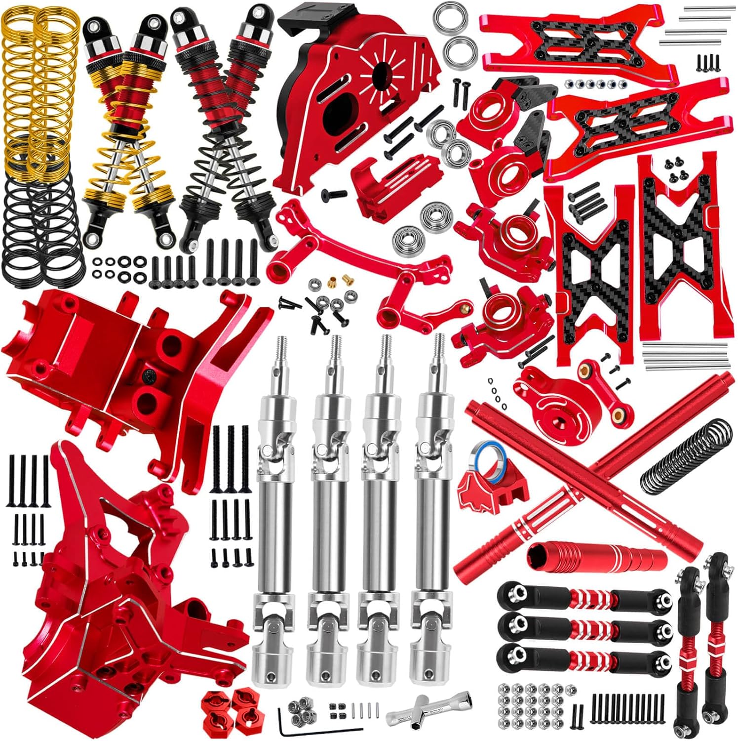 Upgrade Parts for 1/10 Granite/Senton 3S BLX Mega 550,Shocks&Gearbox&Arms&Caster Blocks hubs&25T Servo Saver&Steering Bellcranks&CVD&Support&Transmission&Center Driveshafts&Links,Red