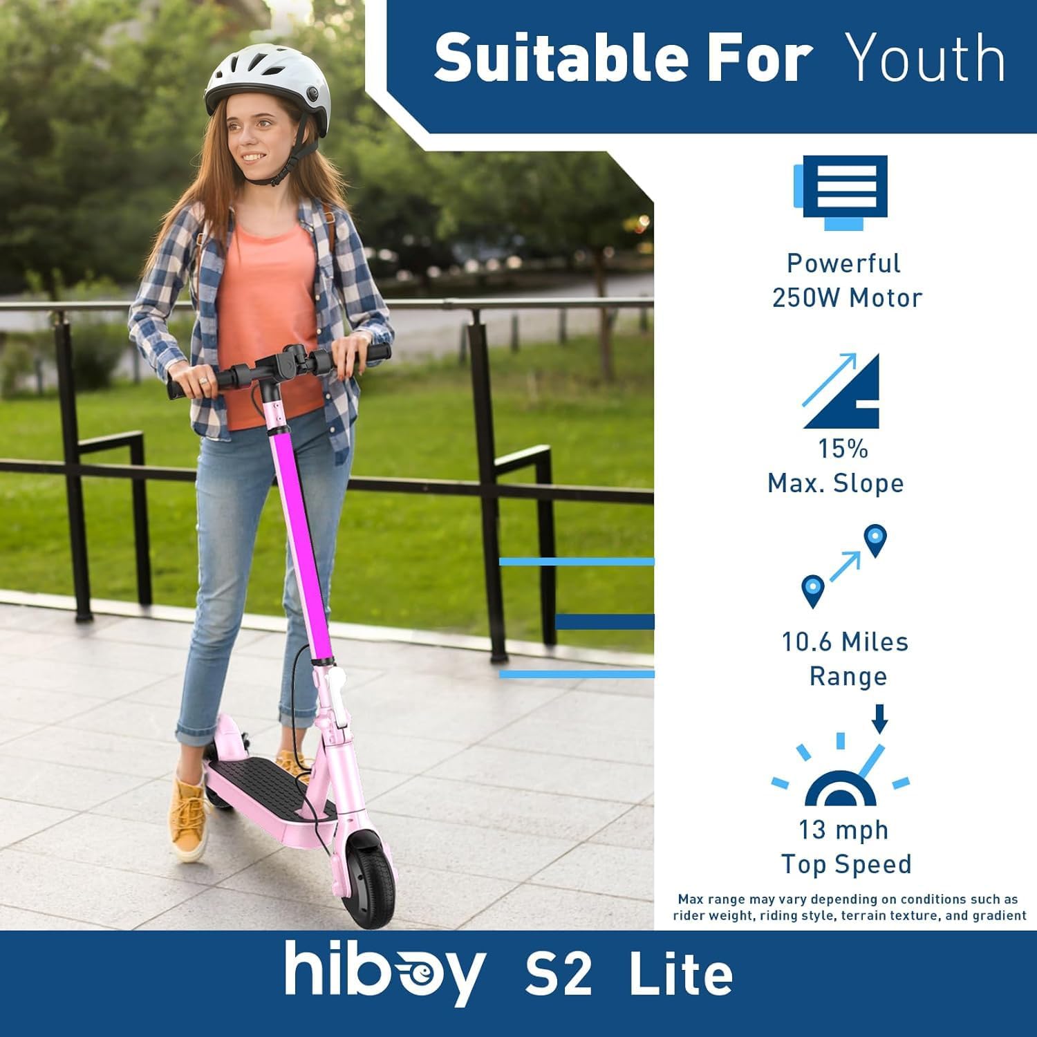 Hiboy Electric Scooter for Teens, 350W Peak Motor, 13 MPH Top Speed, 10.6-Mile Range, Lightweight Foldable Design, UL 2272 Certified Electric Scooter with Dual Braking for Commuting & Campus Use