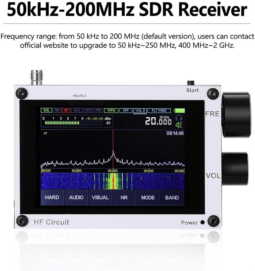 1.10D 50kHz-2GHz Portable DSP-SDR Radio Receiver HAM, Touchscreen FM MW-SSB-CW-HAM Shortwave Receiver, 3.5-inch IPS capacitive screen