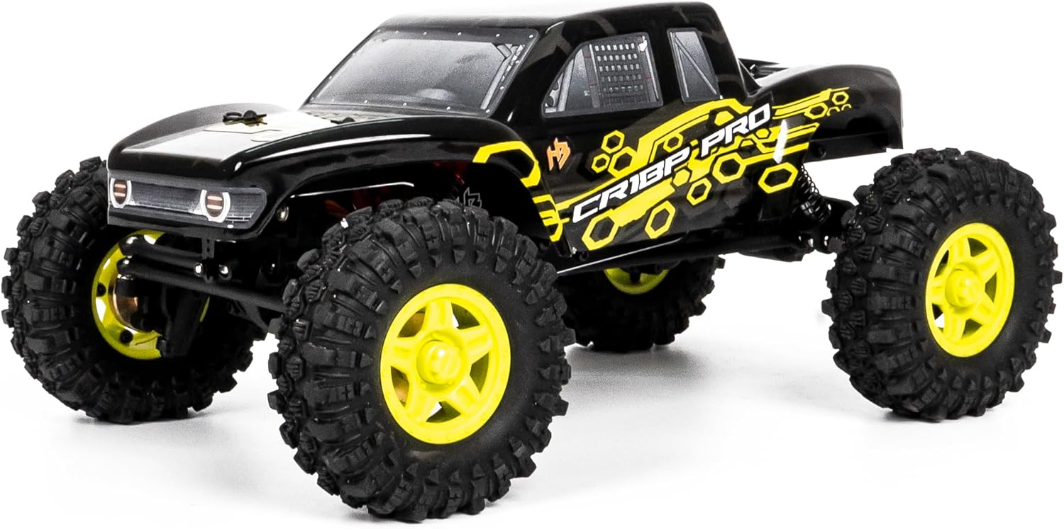 HOBBYPLUS Helidirect 1/18 RC Crawler - CR18P PRO Brushless Juice Up 4x4 RTR w HBW Electronics 2.4GHz 4CH TX 3S Lipo Battery - Remote Control Car 1/18 RC Rock Crawler 4WD Off-Road for Adults - Yellow
