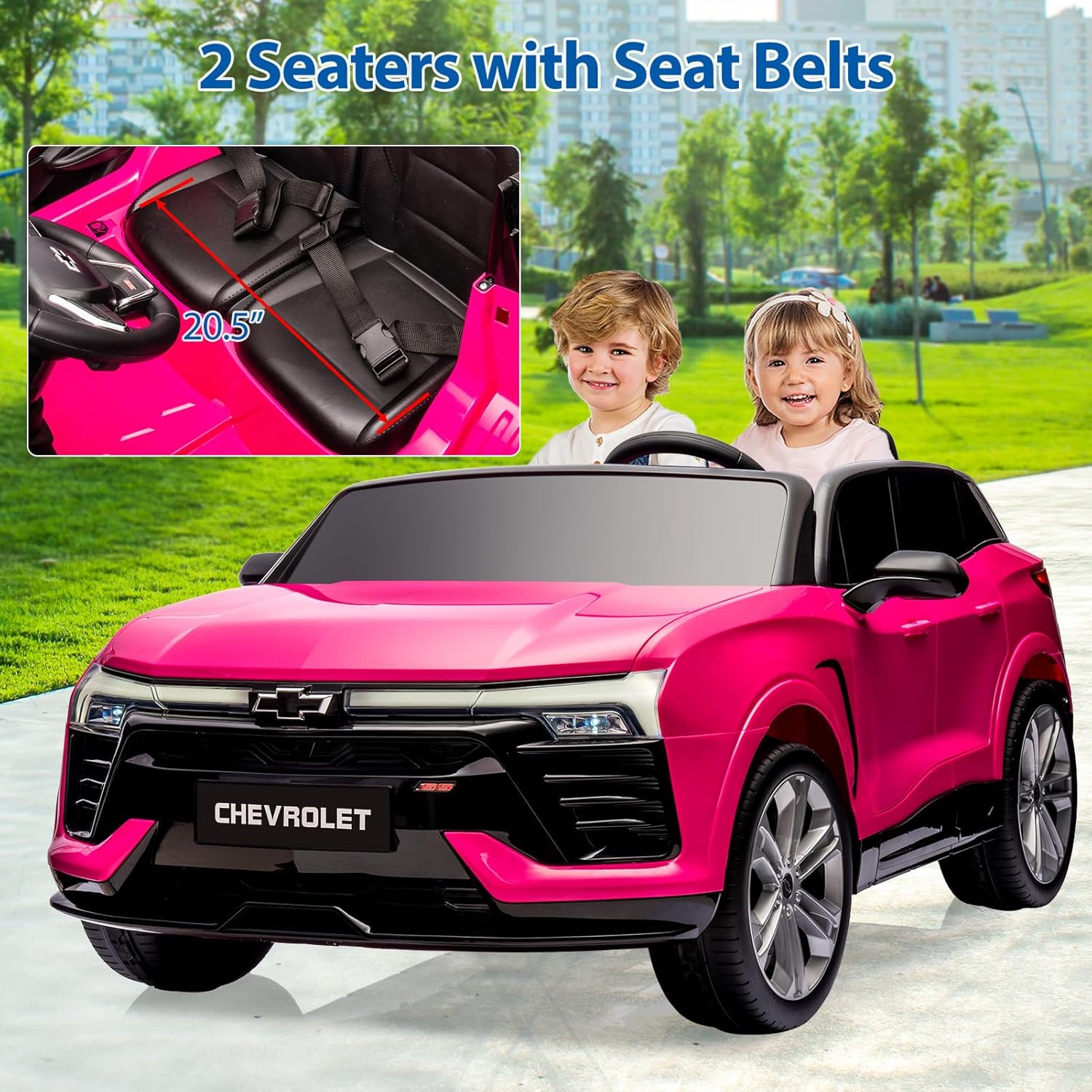 2 Seater Ride On Car for Kids, Licensed Chevrolet 24V 7AH Ride On Toys with Parent Remote Control, Kids Electric Vehicles Battery Powered Cars for Toddlers, Spring Suspension, LED Lights