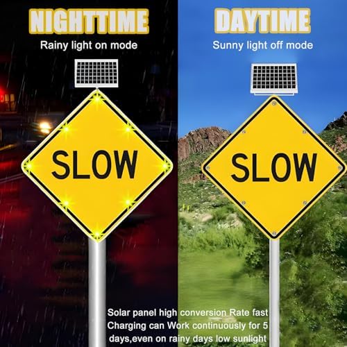 Heavy-Duty Solar LED Flashing Traffic Sign - 32in Solar-Powered Road Warning Sign for Speed Control, 5-Day Battery Life, Durable Reflective Film, Ideal for Residential Use