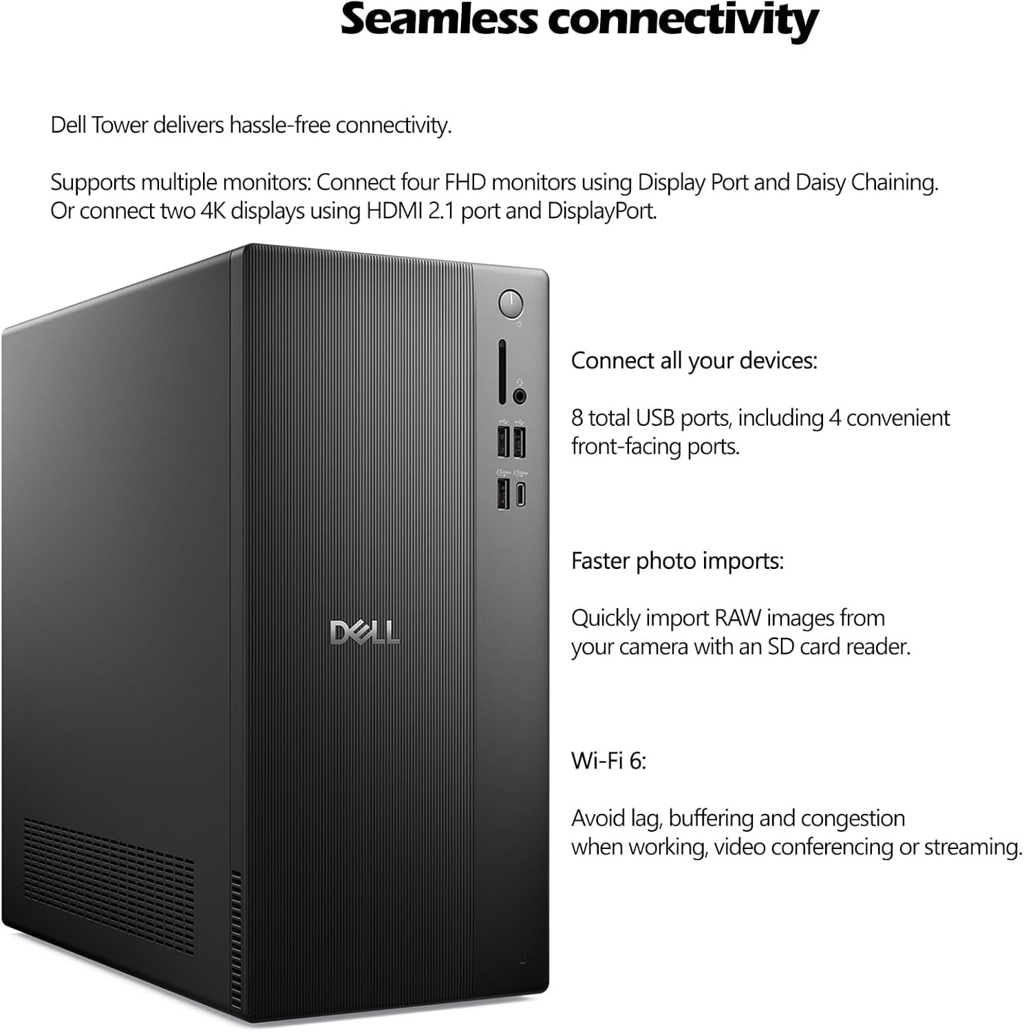 Dell Tower PC Ect1250 Desktop Computers for Home & Business, 14th Gen Intel 4-Core Processor, 16GB DDR5 RAM, 512GB PCIe SSD, WiFi 6, Bluetooth, DisplayPort, HDMI, Type-C, Windows 11 Pro