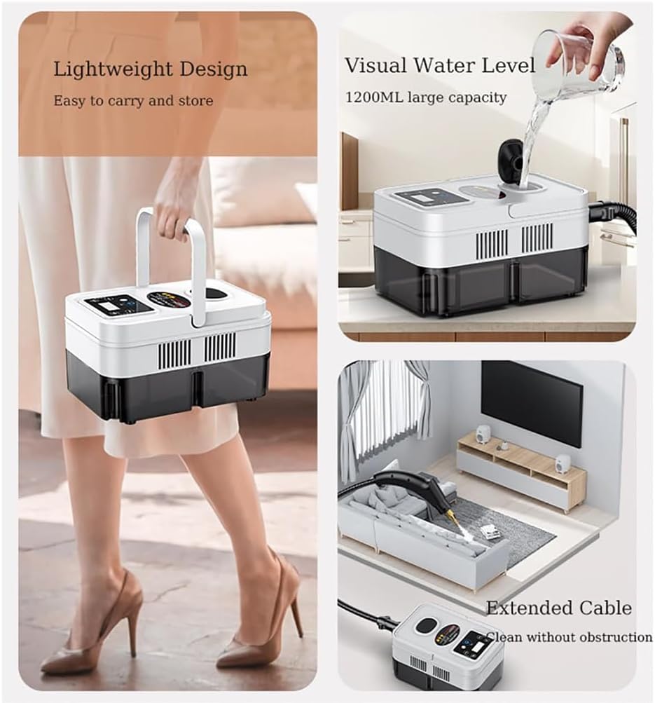 FlexiSpaceUS High Pressure Handheld Steam Cleaner, 1600W Handheld High Temperature Touch Screen Cleaner with 6 Brush Heads, 1200ml Tank, 3.0 Bar (Red)