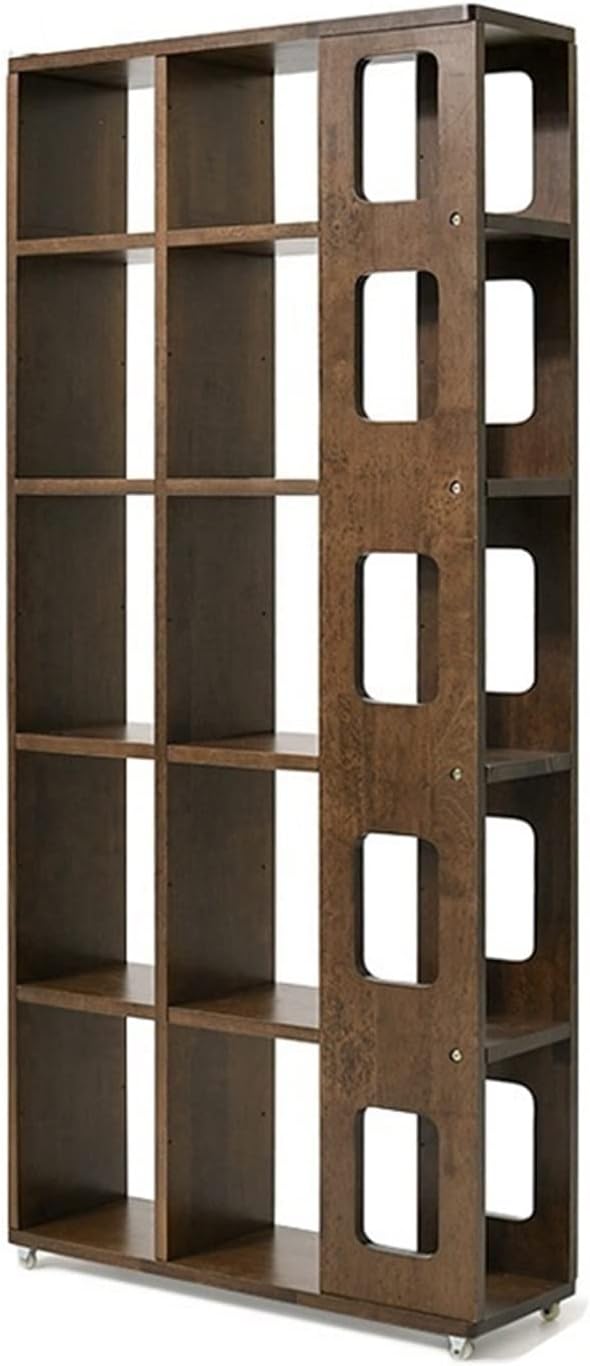 Solid Wood Bookshelf Simple Shelf Floor-to-Ceiling Bookcase for Living Room Home MINGPING (Color : Walnut Color Mobile 74x23x162cm)