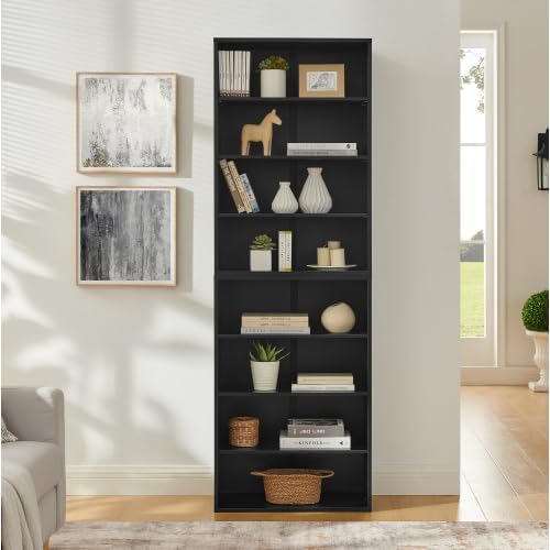 Storage Cabinet, Bookcase, Adjustable Shelf 8-Layer Storage, Display Bookshelf, Home, Office, Multi-Functional Double-Layer Bookcase, can be Disassembled into Two 4-Layer Storage bookcases (Black)
