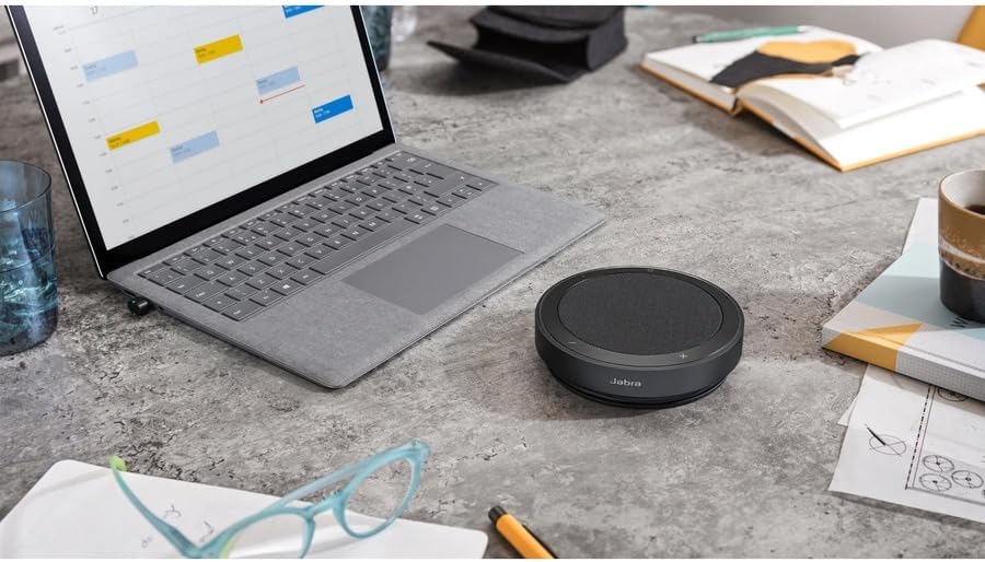 Jabra Speak2 75 Wireless Bluetooth Speakerphone - 4 Noise-Cancelling Mics, Full-Range 65mm Portable Speaker and USB-C Bluetooth Adapter - Certified for Zoom and Google Meet - Dark Grey