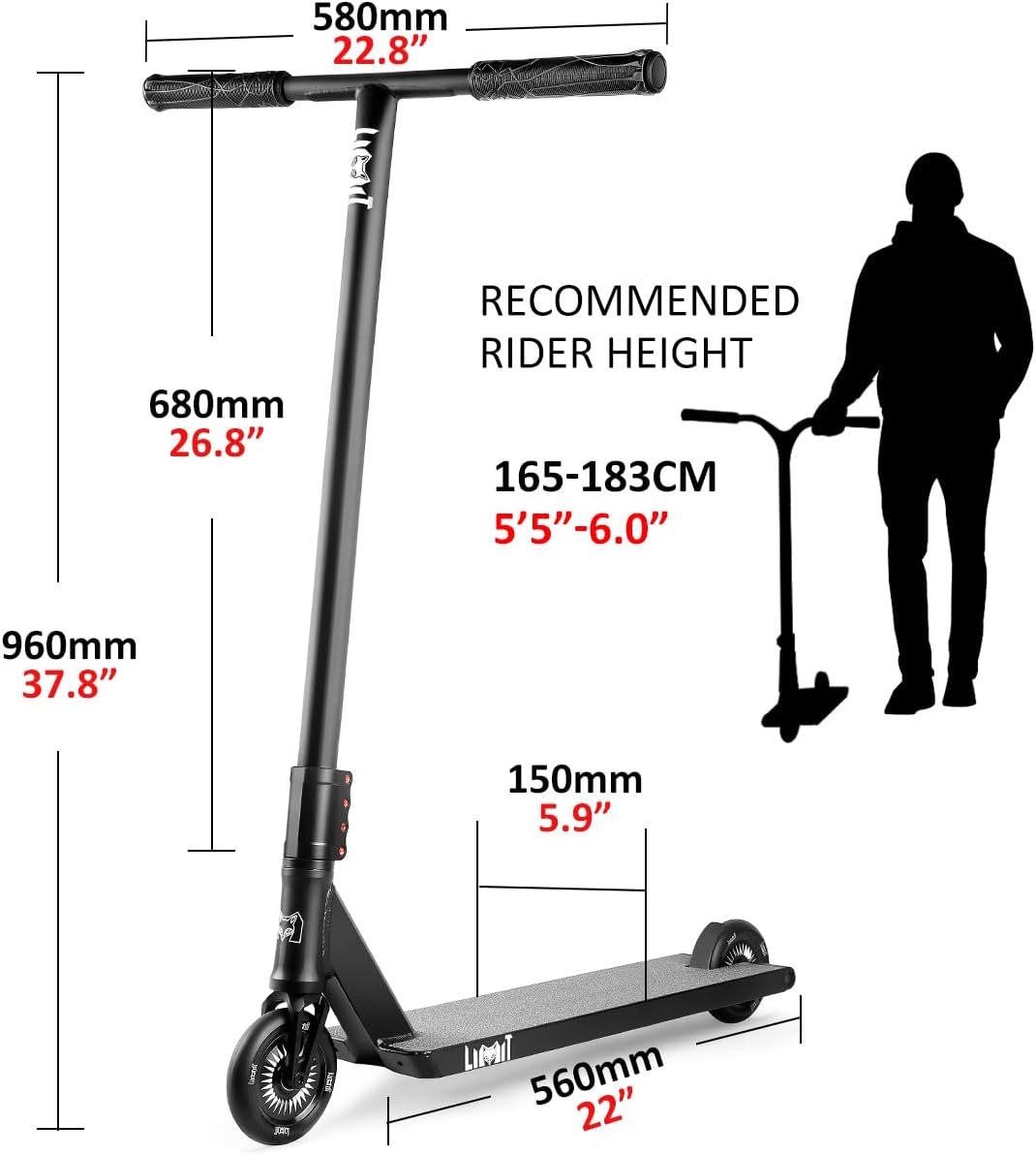 Limit LMT23AZ Pro Trick Street Scooter for Tall Adult and Teens Professional Stunt BMX Freestyle Scooters SCS 4 Bolts with Boxed Ends Perfect for Intermediate Advanced Riders