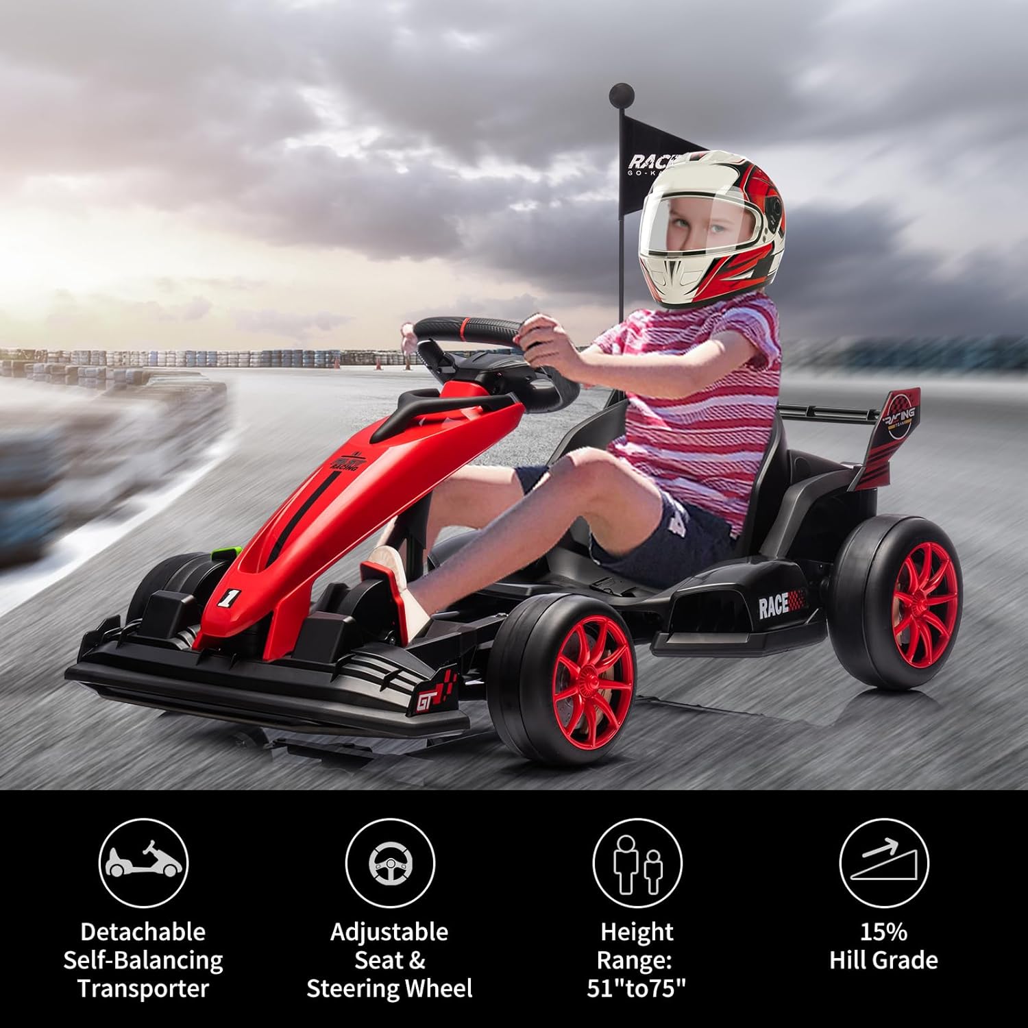 Go Kart Electric Drift Kart Car with Adjustable Seat, 24V Outdoor Ride On Toy with Variable Speed Mode, Crazy Cart for Kids 6+ Years Old, High-Speed Racing and Immersive Gaming Combo for Big Kids