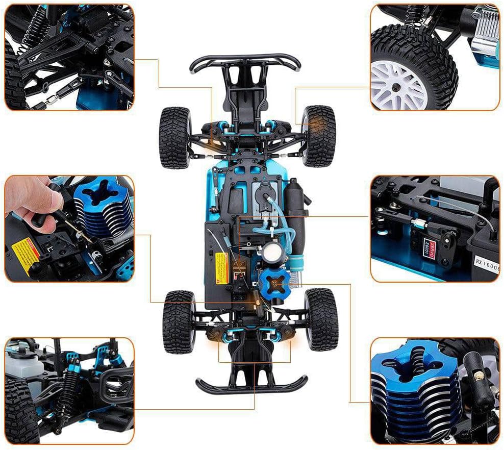 1/10 Nitro RC Truck for Adult Two Speed RC Car Rock Crawler 4WD Remote Control Car Nitro Gas Power Off Road Short Course Truck with Igniter, Methanol Fuel RC Climbing Vehicle Buggy