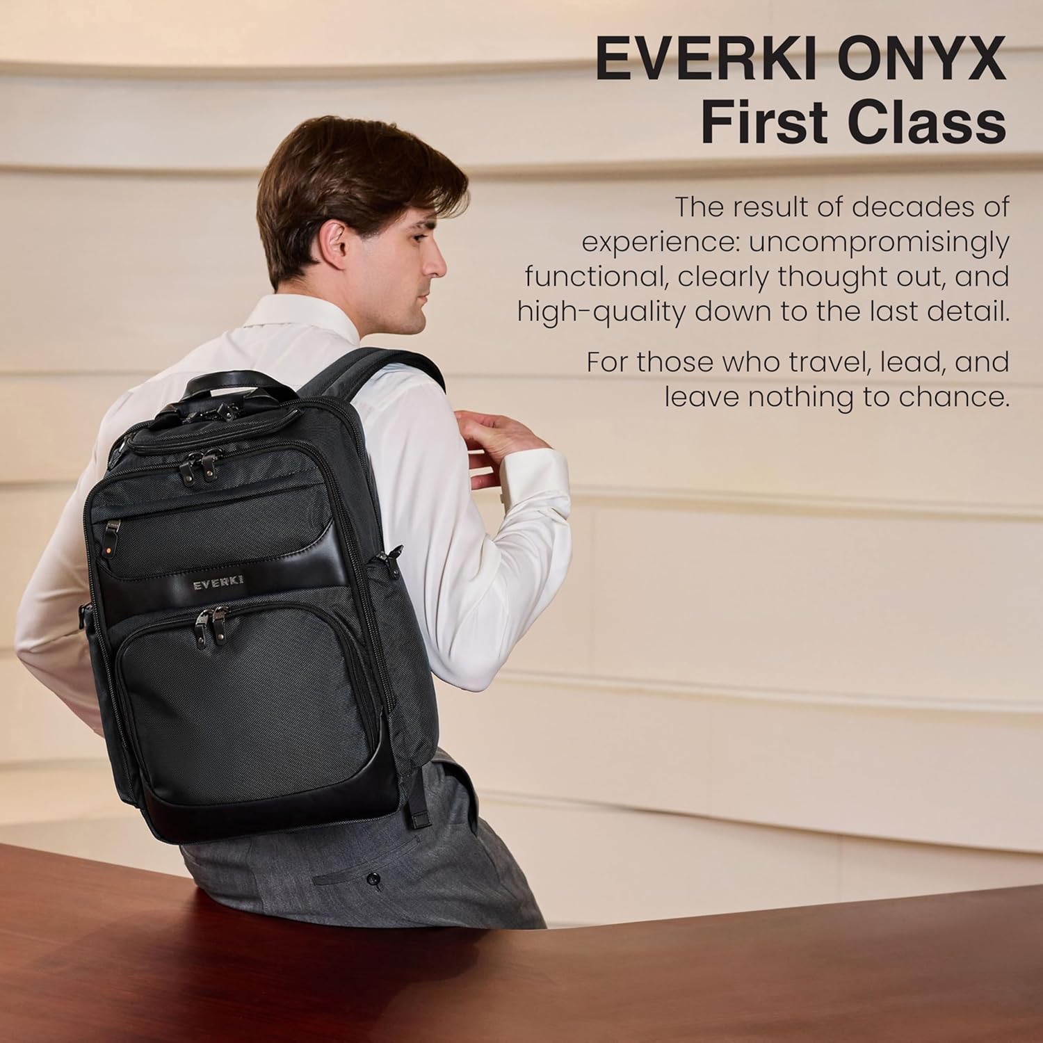 EVERKI Onyx Premium Business Executive Laptop Backpack - Ballistic Nylon and Leather Office Backpack Laptop Bag, Travel Friendly - Dedicated Compartment up to 17.3